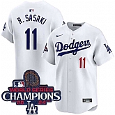Men's Los Angeles Dodgers #11 Roki Sasaki White 2024 World Series Champions Home Limited Stitched Jersey Dzhi,baseball caps,new era cap wholesale,wholesale hats